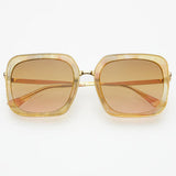 Yellow pearl square sunglasses with a bold feminine frame and polished stainless steel hinges.