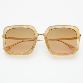 Yellow pearl square sunglasses with a bold feminine frame and polished stainless steel hinges.