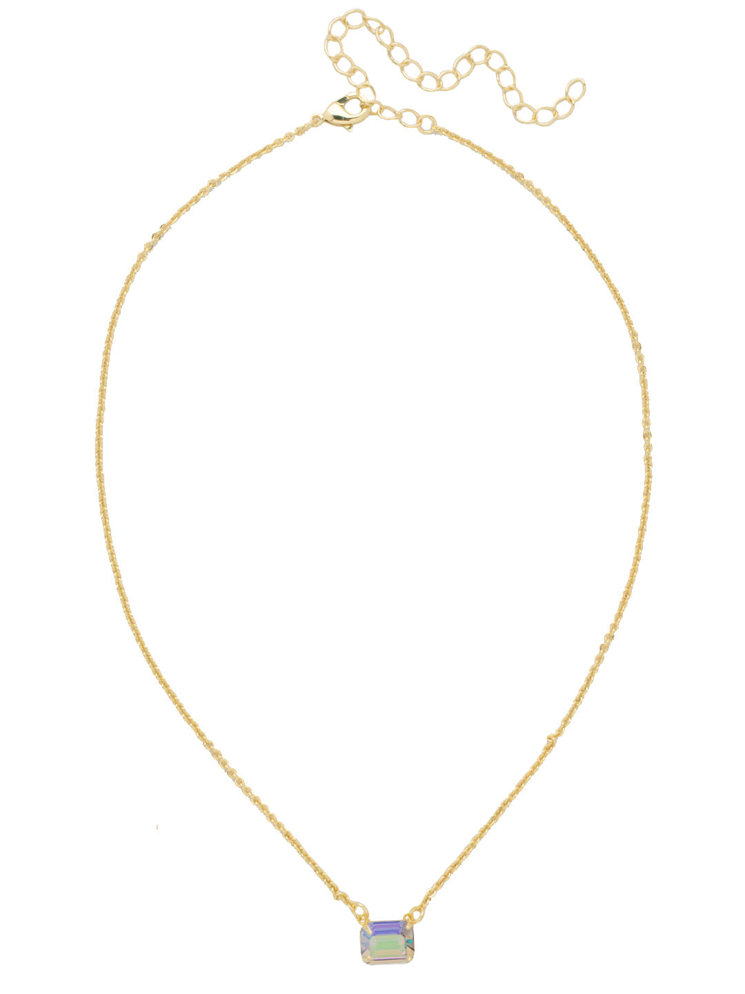 Gold-tone necklace featuring a horizontal emerald-cut crystal pendant from Sorrelli’s Crystal Aurora Borealis collection.