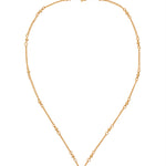 Bright gold-tone necklace featuring a square-cut aquamarine crystal with metal beaded halo on an adjustable chain.