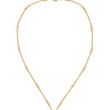 Bright gold-tone necklace featuring a square-cut aquamarine crystal with metal beaded halo on an adjustable chain.