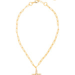Bright gold-tone paperclip chain necklace with crystal-embellished cross pendant from Sorrelli’s Crystal Collection.