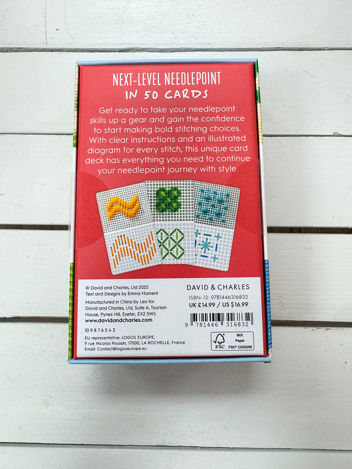 Next-Level Needlepoint card deck by Emma Homent with 50 stitch instructions