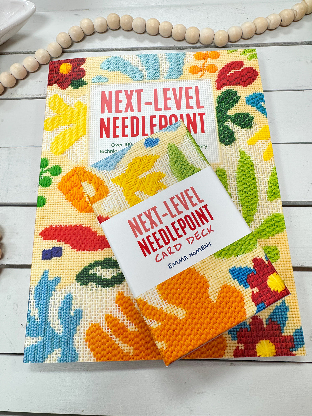 Next-Level Needlepoint card deck by Emma Homent with 50 stitch instructions