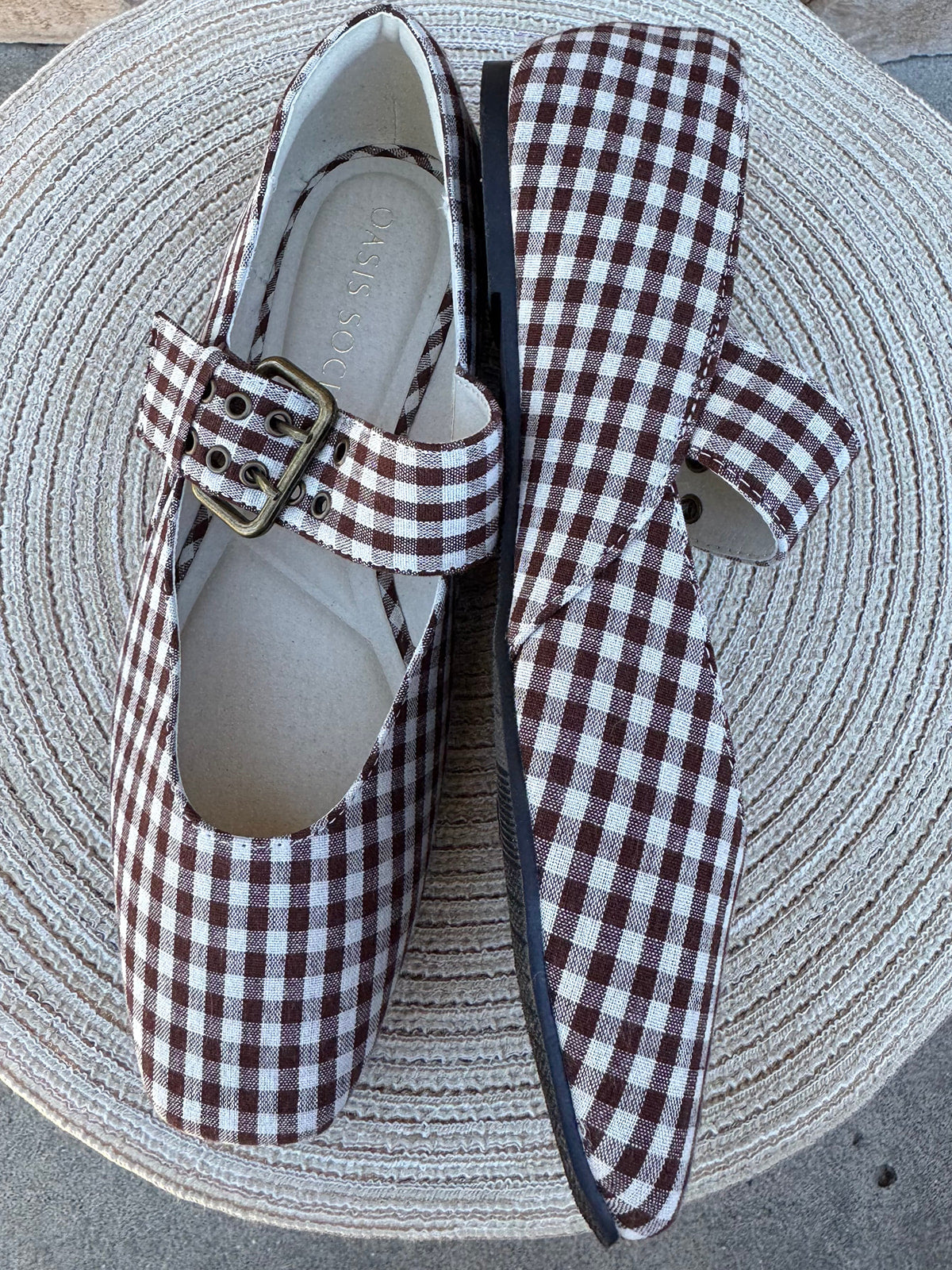 [Oasis Society] Coffee Gingham Ballet Flat- The Pink Pineapple 850