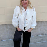 Oat Blossom Velvet Puff Sleeve Top