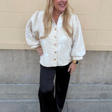 Oat Blossom Velvet Puff Sleeve Top