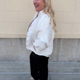 Oat Blossom Velvet Puff Sleeve Top