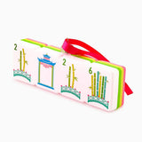 Colorful 2026 Bamboo Bridge mahjong ornament featuring pink, lime, aqua, and yellow tile-inspired artwork.