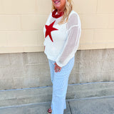 Patriot Drift Open-Stitch Star Sweater Top