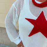 Patriot Drift Open-Stitch Star Sweater Top