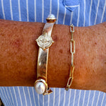 Pearl and Coin Accented Gold Stretch Bracelet