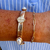 Pearl and Coin Accented Gold Stretch Bracelet
