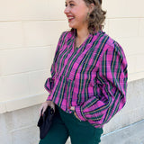 Pink Tartan Ruffle Collar Babydoll Top