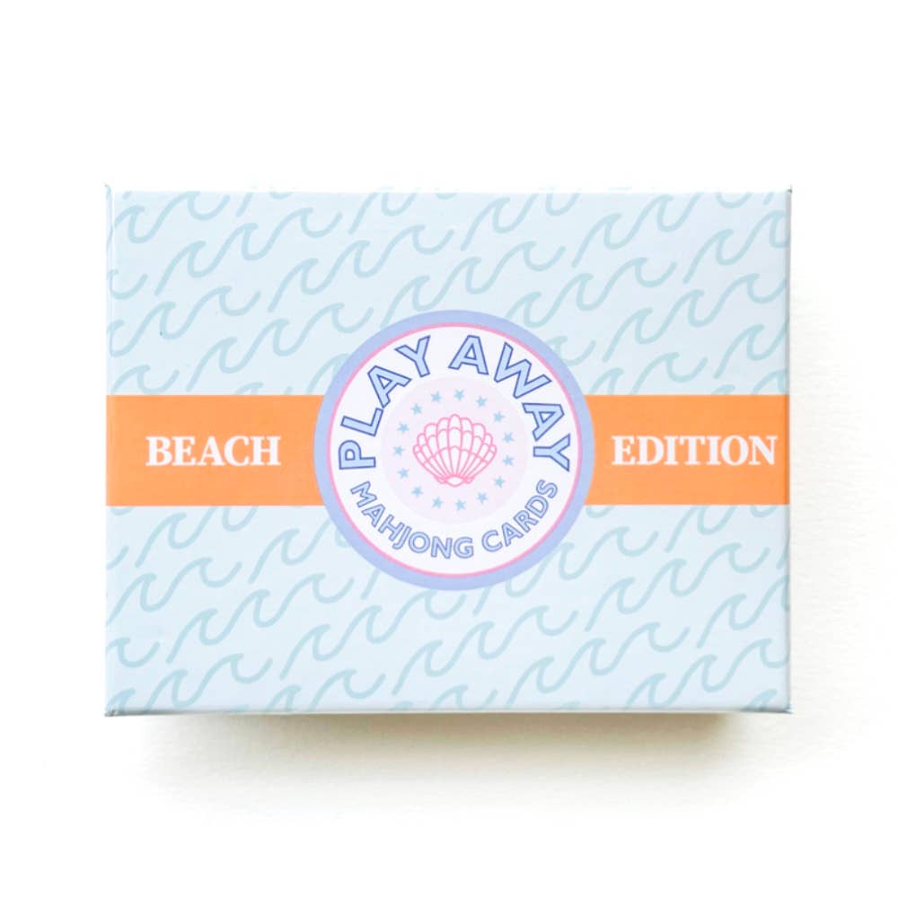  Beach-themed American Mahjong card set with palm trees, shells, and crabs—perfect for vacation or casual game night.
