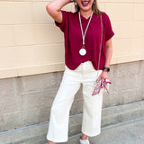 Polished Center Seam Woven Top in Garnet