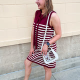 Polished Stripe Tie Shoulder Dress in Garnet