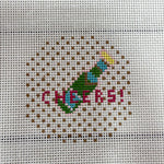 Champagne bottle popping open mini needlepoint canvas