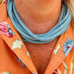 Dusty blue cotton rope necklace with layered strands, lightweight and breathable for all-season styling