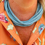 Dusty blue cotton rope necklace with layered strands, lightweight and breathable for all-season styling