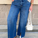 [Risen] Ocean Mid Rise - Crop Wide - Front Slit Jeans - The Pink Pineapple 850