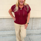 Saturday Muse Pointelle Top in Garnet