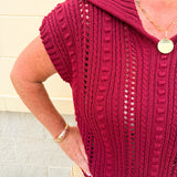 Saturday Muse Pointelle Top in Garnet