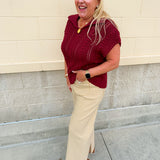 Saturday Muse Pointelle Top in Garnet