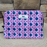 Scout] Little Mouth Makeup Bag in Wisteria Cane with structured wire frame opening