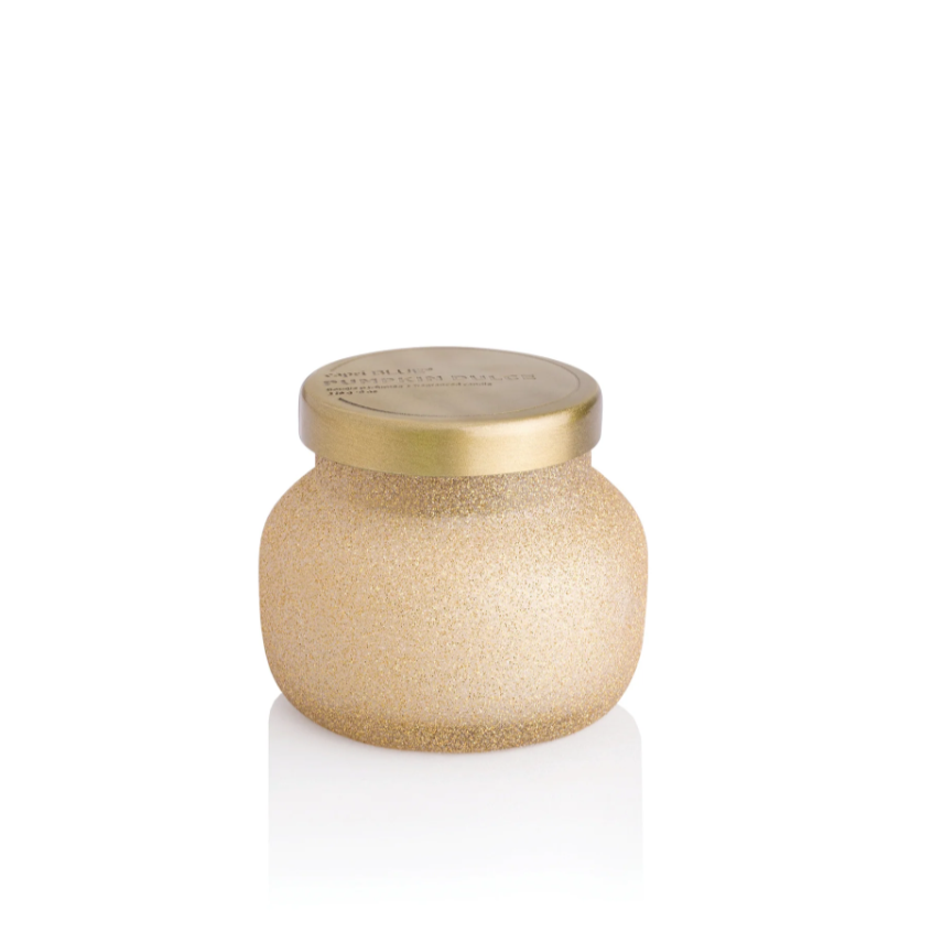 Pumpkin Dulce Glam Petite Candle 8oz in decorative jar with sweet pumpkin and vanilla scent.