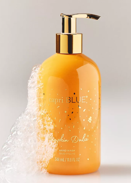 Orange pump hand wash with gold detailing, fall-inspired design