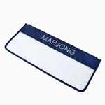Navy Mahjong zippered bag with white bamboo embroidery and clear bottom section
