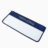 Navy Mahjong zippered bag with white bamboo embroidery and clear bottom section