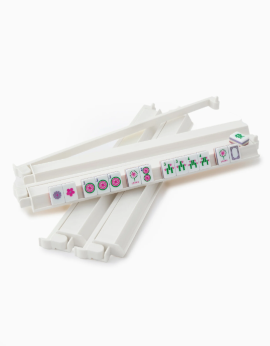 Set of four white acrylic Mahjong racks with pushers