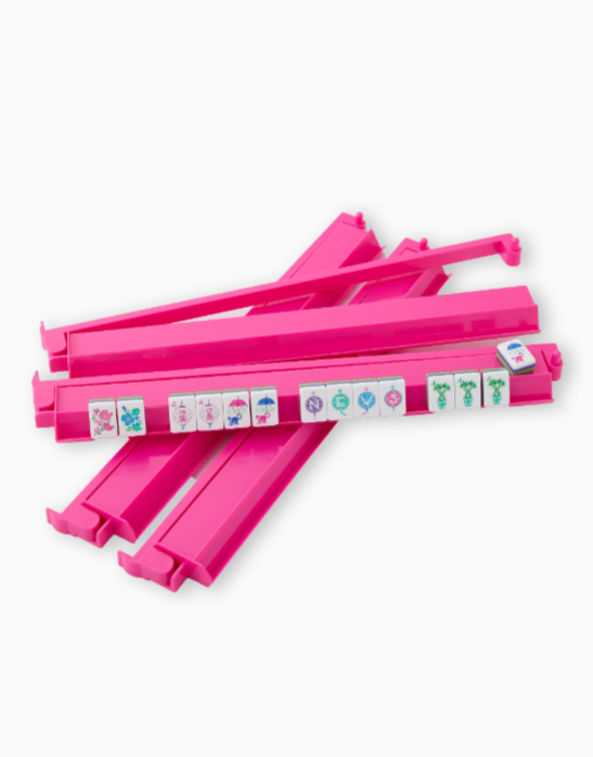 Set of four hot pink acrylic Mahjong racks with pushers