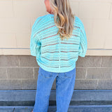 Seafoam Breeze Open Knit Cardigan in Mint
