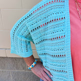 Seafoam Breeze Open Knit Cardigan in Mint