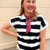 Black striped collared sweater top