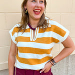 Mustard striped collared sweater top