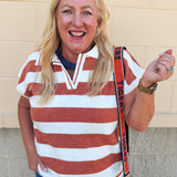 Orange striped collared sweater top