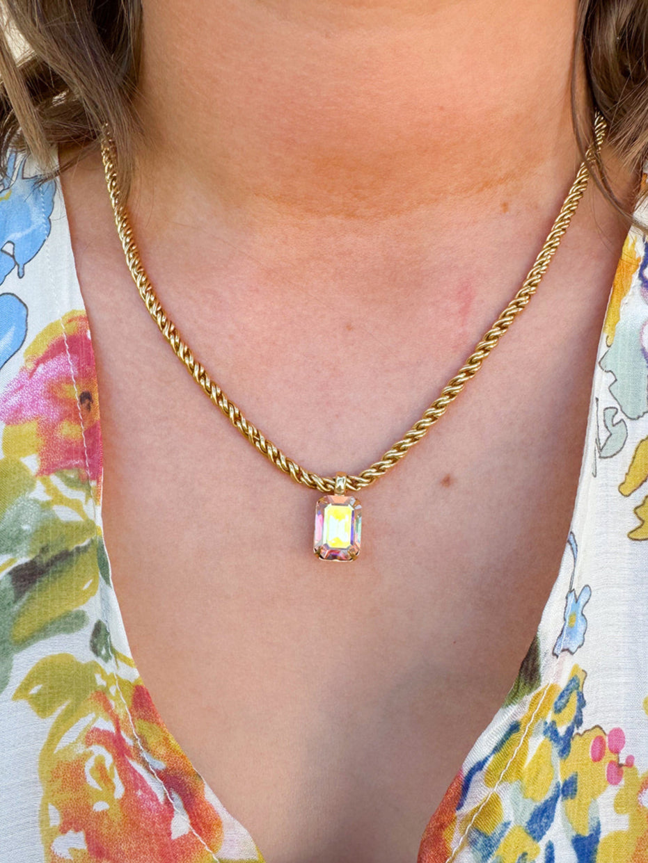 Dainty rope chain necklace with sparkling aurora borealis pendant