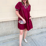 Southern Charm Ruffle Dress in Garnet
