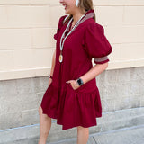 Southern Charm Ruffle Dress in Garnet
