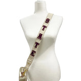 Maroon and white leather MISSISSIPPI STATE handbag strap with gold hardware
