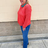 Sunset Shore Open Knit Sweater in Orange