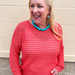 Orange open knit lightweight sweater
