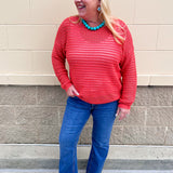 Sunset Shore Open Knit Sweater in Orange