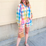 [Sunshine Tienda] Rainbow Plaid Bermuda Short