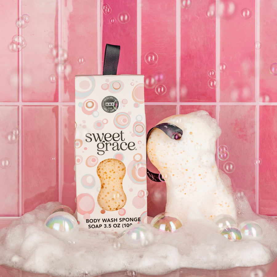 Sweet Grace Body Wash Sponge producing creamy lather