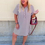 Cabernet striped collared mini dress